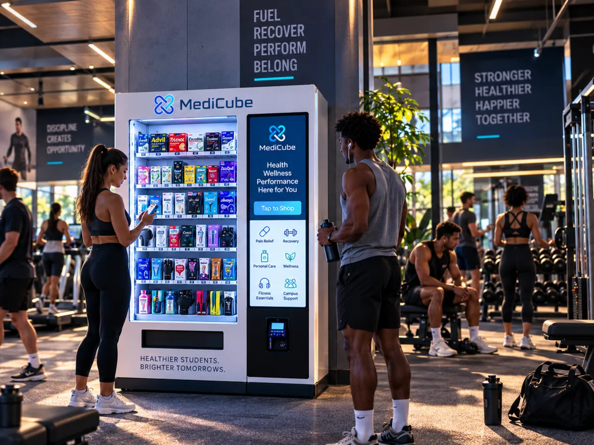 Students using a MediCube machine in a campus fitness center